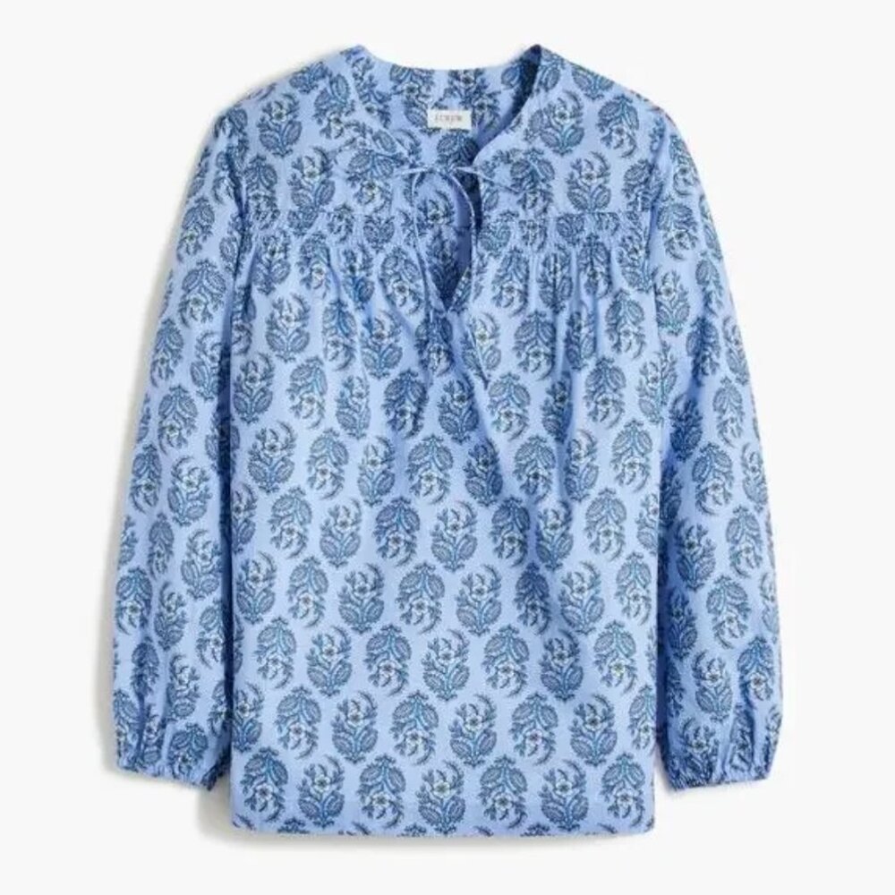J. Crew Printed Split Neck Top in Light Blue Floral